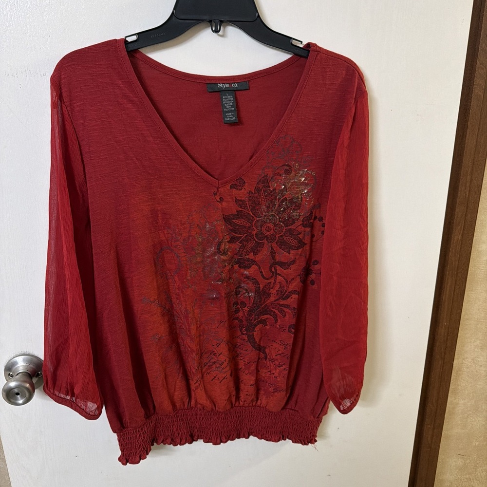 Style & co Size L Orange 3/4  Sleeve Blouse